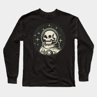 Skull Astronaut Vintage Portrait Illustration Long Sleeve T-Shirt